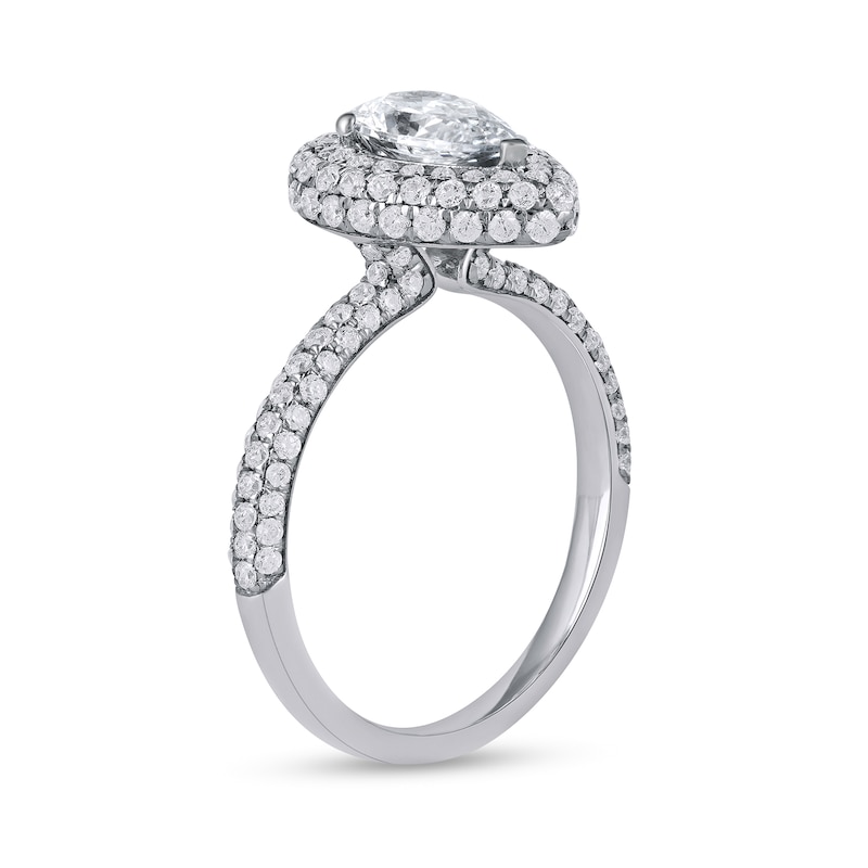 Main Image 2 of 1.62 CT. T.W. Pear-Shaped Diamond Double Frame Engagement Ring in Platinum (I/SI2)