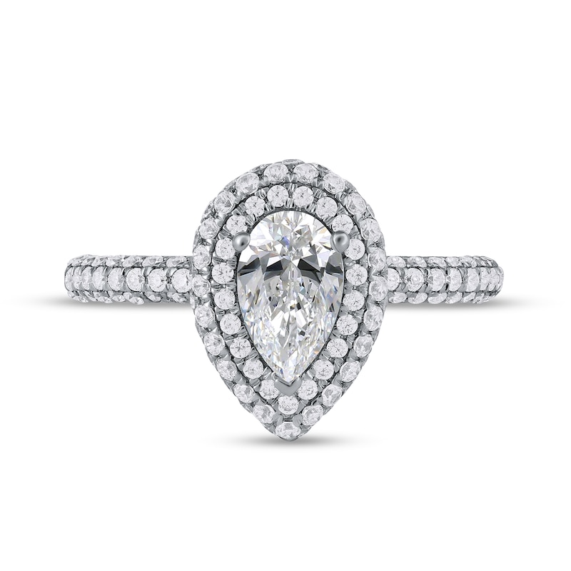 Main Image 3 of 1.62 CT. T.W. Pear-Shaped Diamond Double Frame Engagement Ring in Platinum (I/SI2)