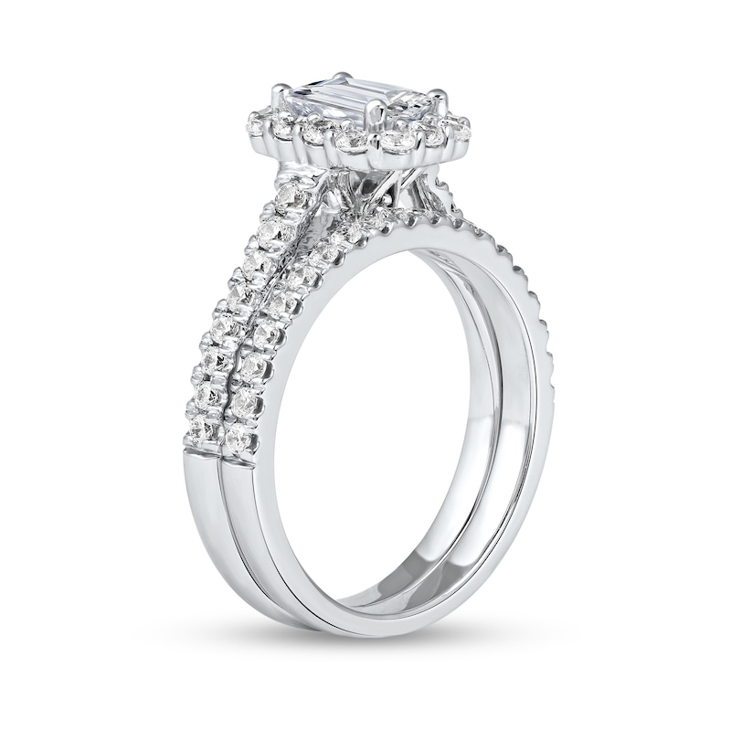 Main Image 2 of 1.75 CT. T.W. Emerald-Cut Diamond Frame Bridal Set in Platinum (I/SI2)