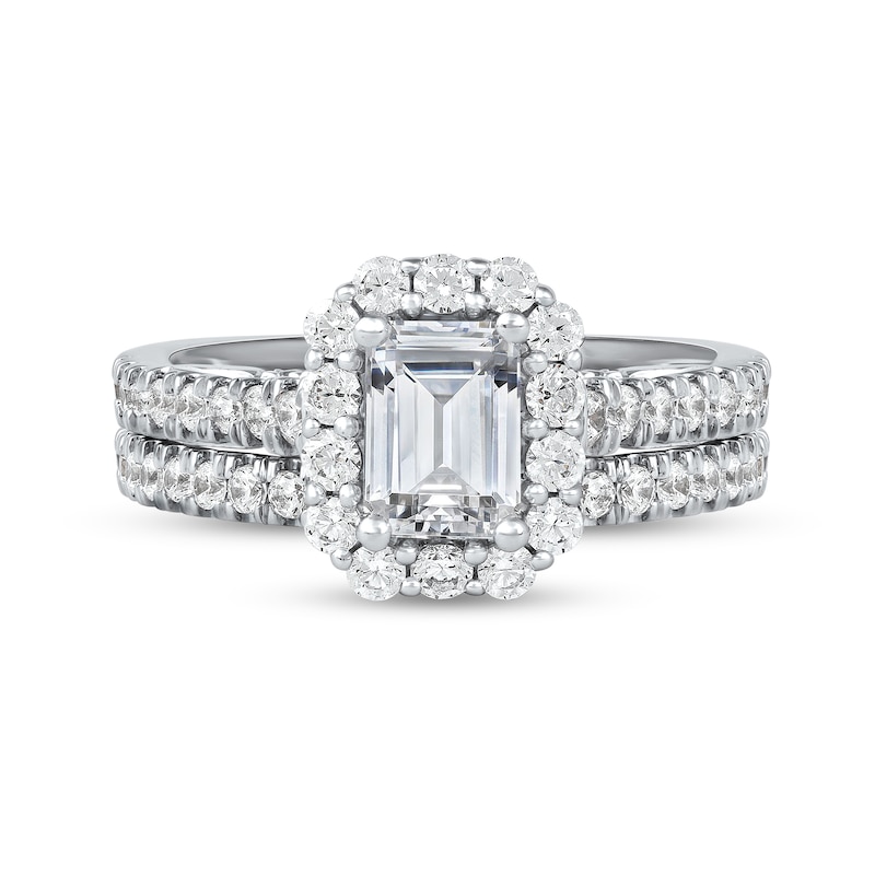 Main Image 3 of 1.75 CT. T.W. Emerald-Cut Diamond Frame Bridal Set in Platinum (I/SI2)