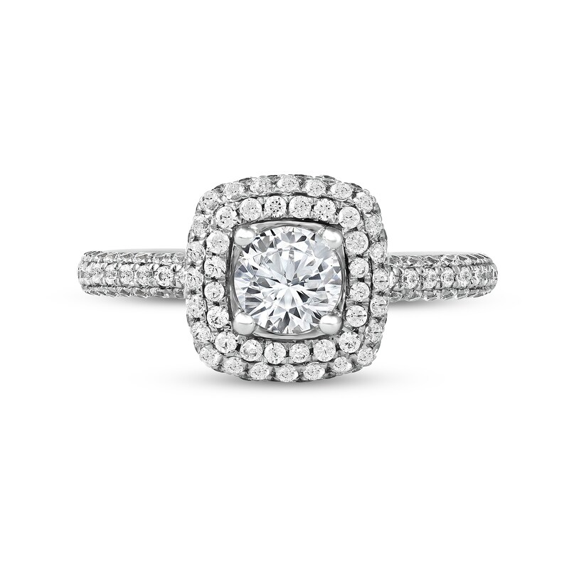 Main Image 3 of 1.75 CT. T.W. Diamond Triple Cushion-Shaped Frame Engagement Ring in Platinum (I/SI2)