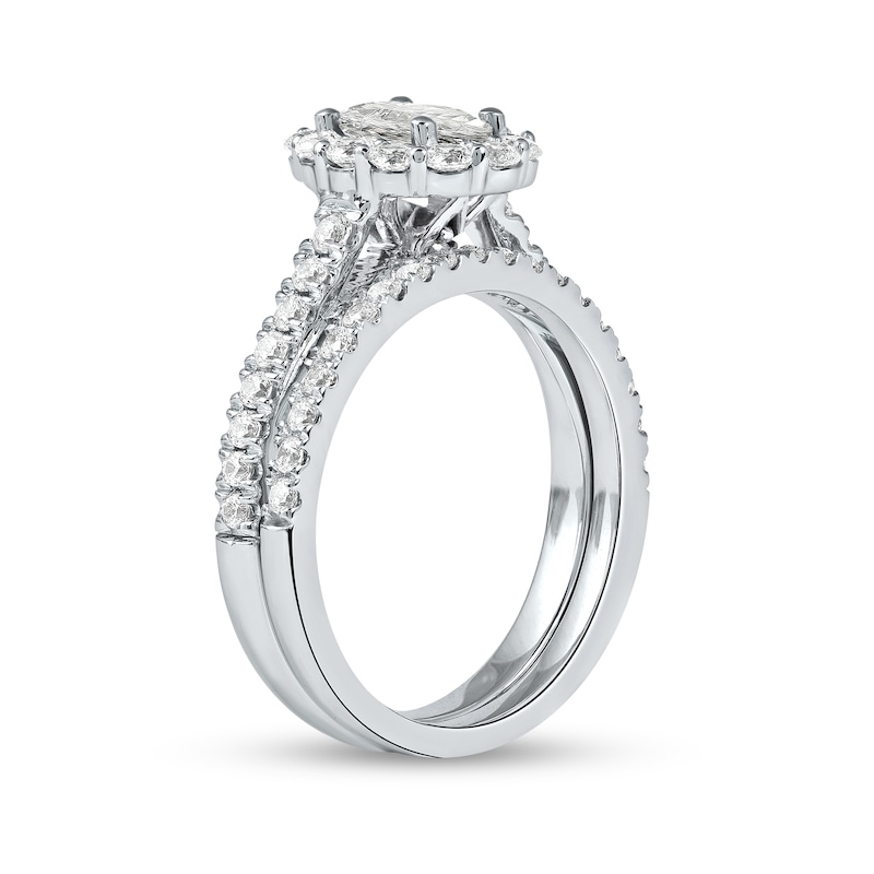 Main Image 2 of 1.75 CT. T.W. Oval Diamond Scallop Frame Bridal Set in Platinum (I/SI2)