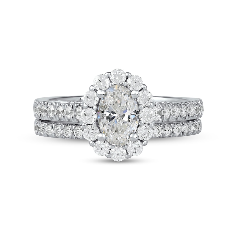 Main Image 3 of 1.75 CT. T.W. Oval Diamond Scallop Frame Bridal Set in Platinum (I/SI2)