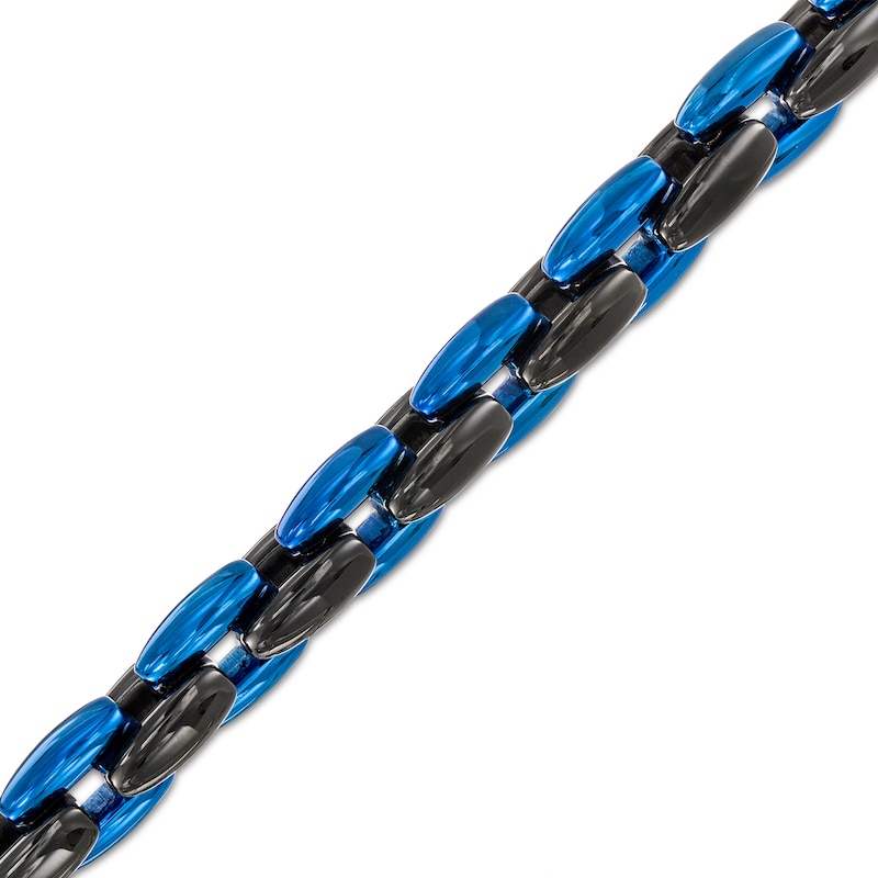 Main Image 1 of Men's 6.0mm Link Chain Bracelet in Stainless Steel with Black and Blue Ion-Plate - 9"