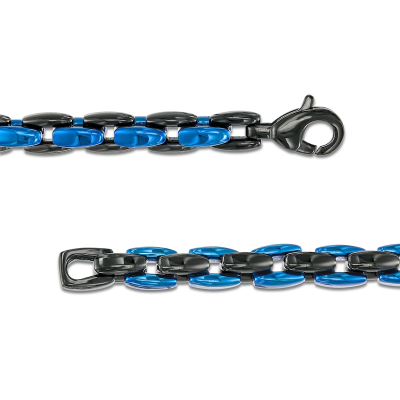 Main Image 3 of Men's 6.0mm Link Chain Bracelet in Stainless Steel with Black and Blue Ion-Plate - 9"