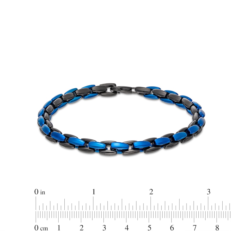 Main Image 4 of Men's 6.0mm Link Chain Bracelet in Stainless Steel with Black and Blue Ion-Plate - 9"