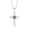 Thumbnail Image 1 of 4.0mm Cushion-Cut Amethyst Solitaire Loop Cross Pendant in Sterling Silver