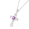 Thumbnail Image 2 of 4.0mm Cushion-Cut Amethyst Solitaire Loop Cross Pendant in Sterling Silver