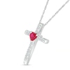 4.0mm Heart-Shaped Lab-Created Ruby and White Lab-Created Sapphire Cross Pendant in Sterling Silver