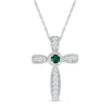 Lab-Created Emerald and White Lab-Created Sapphire Graduated Vintage-Style Cross Pendant in Sterling Silver