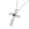 Lab-Created Emerald and White Lab-Created Sapphire Graduated Vintage-Style Cross Pendant in Sterling Silver