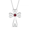 3.0mm Lab-Created Ruby and White Lab-Created Sapphire Heart-Ends Cross Pendant in Sterling Silver