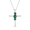 Thumbnail Image 1 of Lab-Created Emerald Vertical Three Stone Cross Pendant in Sterling Silver