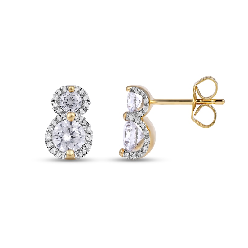 Main Image 2 of 1.00 CT. T.W. Diamond Frame Double Drop Earrings in 10K Gold
