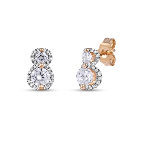 1.00 CT. T.W. Diamond Frame Double Drop Earrings in 10K Rose Gold