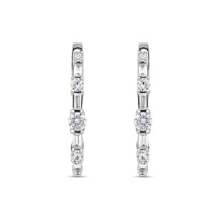 1.00 CT. T.W. Baguette and Round Diamond Alternating Oval Hoop Earrings in 10K Gold