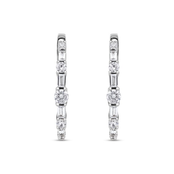 1.00 CT. T.W. Baguette and Round Diamond Alternating Oval Hoop Earrings in 10K Gold