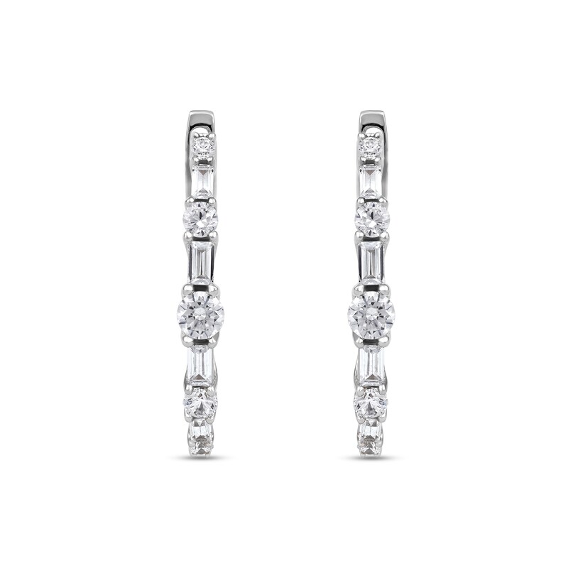 1.00 CT. T.W. Baguette and Round Diamond Alternating Oval Hoop Earrings in 10K Gold