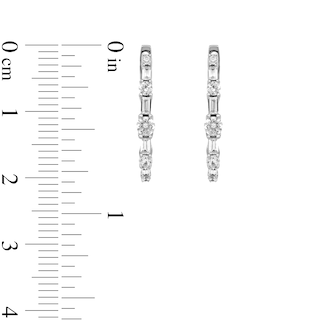 1.00 CT. T.W. Baguette and Round Diamond Alternating Oval Hoop Earrings in 10K Gold
