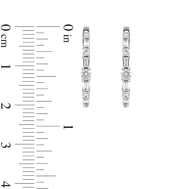 1.00 CT. T.W. Baguette and Round Diamond Alternating Oval Hoop Earrings in 10K Gold