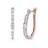 Thumbnail Image 1 of 1.00 CT. T.W. Baguette and Round Diamond Alternating Oval Hoop Earrings in 10K Rose Gold