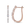 Thumbnail Image 2 of 1.00 CT. T.W. Baguette and Round Diamond Alternating Oval Hoop Earrings in 10K Rose Gold