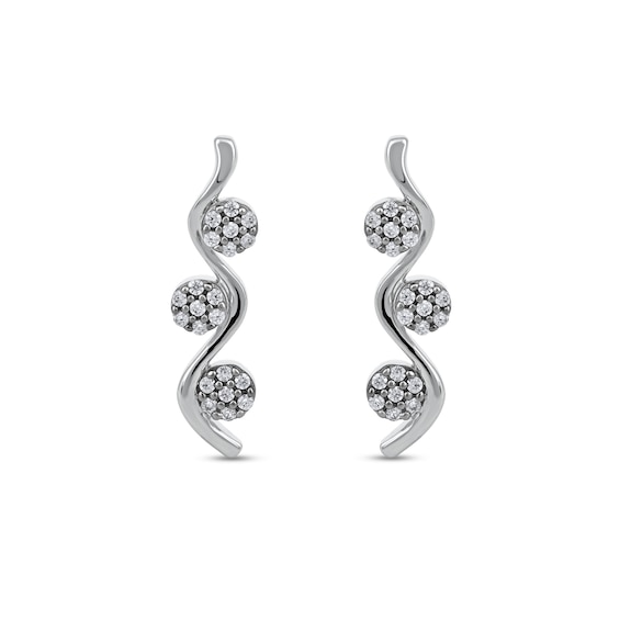 0.15 CT. T.W. Multi-Diamond Three Stone Linear Wave Drop Earrings in 10K Gold
