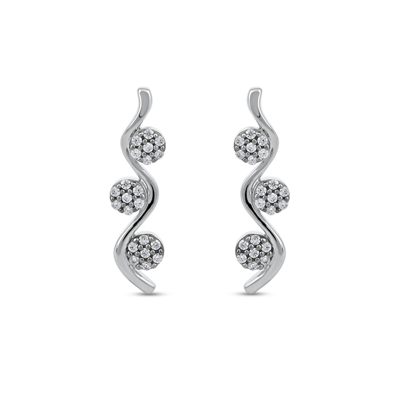 0.15 CT. T.W. Multi-Diamond Three Stone Linear Wave Drop Earrings in 10K Gold