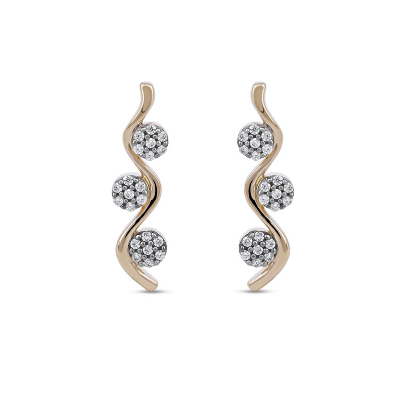 Main Image 3 of 0.15 CT. T.W. Multi-Diamond Three Stone Linear Wave Drop Earrings in 10K Gold