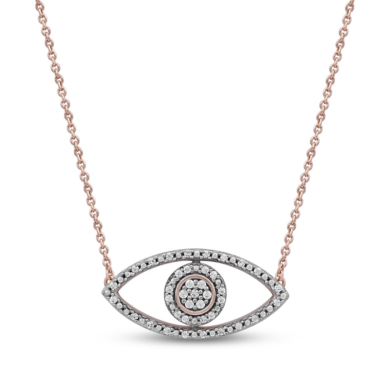 Main Image 1 of 0.10 CT. T.W. Diamond Beaded Evil Eye Necklace in 10K Rose Gold