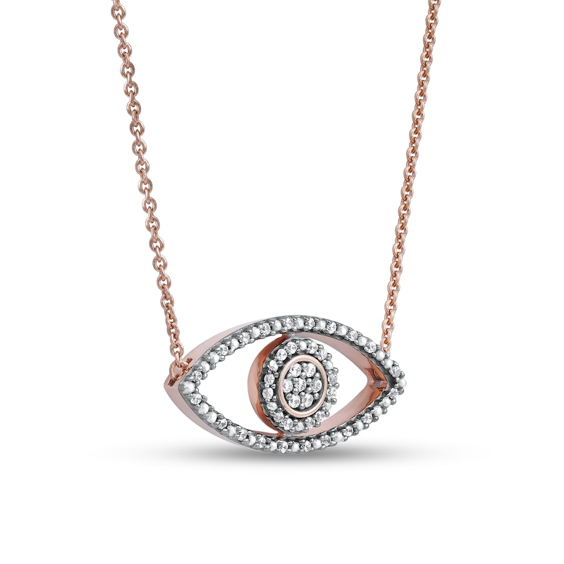 Main Image 3 of 0.10 CT. T.W. Diamond Beaded Evil Eye Necklace in 10K Rose Gold