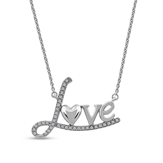 0.10 CT. T.W. Diamond "Love" with Heart Necklace in 10K Gold