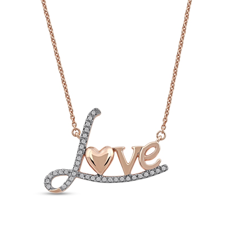 0.10 CT. T.W. Diamond "Love" with Heart Necklace in 10K Rose Gold|Peoples Jewellers