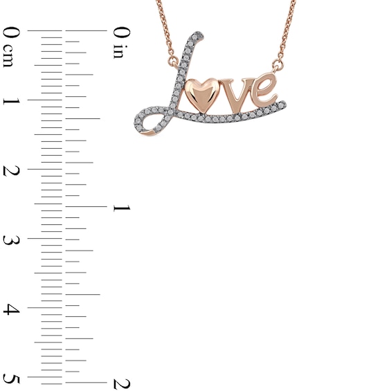 0.10 CT. T.W. Diamond "Love" with Heart Necklace in 10K Rose Gold