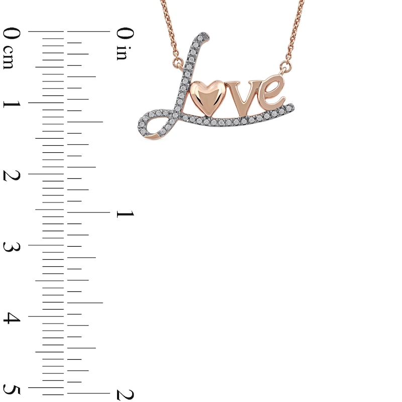 0.10 CT. T.W. Diamond "Love" with Heart Necklace in 10K Rose Gold