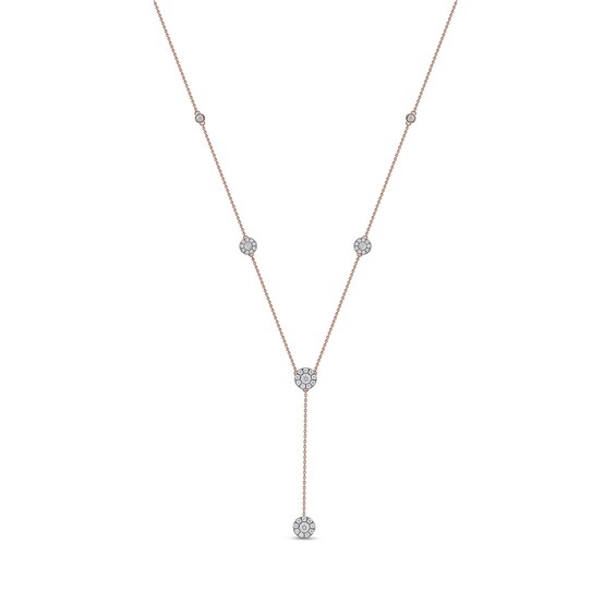 1.00 CT. T.W. Diamond Frame Station "Y" Necklace in 10K Rose Gold - 18.25"