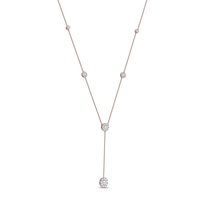 1.00 CT. T.W. Diamond Frame Station "Y" Necklace in 10K Rose Gold - 18.25"