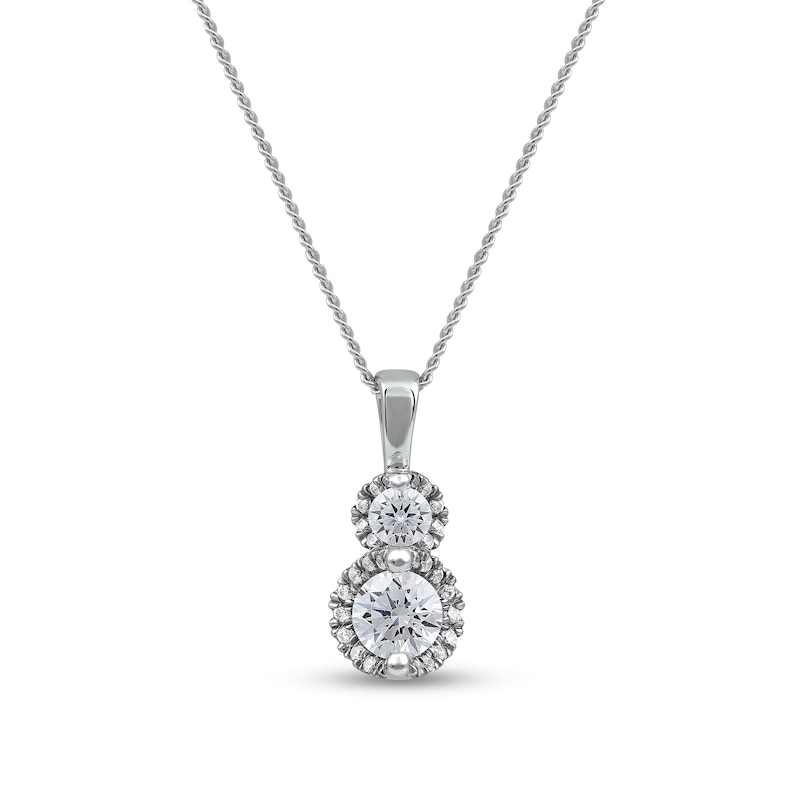 0.50 CT. T.W. Diamond Frame Double Drop Pendant in 10K White Gold