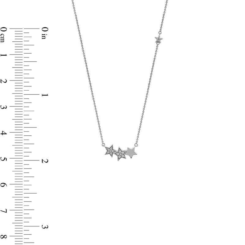 Main Image 5 of 0.10 CT. T.W. Diamond Star Trio with Offset Accent Celestial Necklace in Sterling Silver