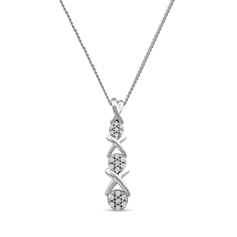 0.10 CT. T.W. Multi-Diamond Graduated Three Stone "XO" Drop Pendant in Sterling Silver