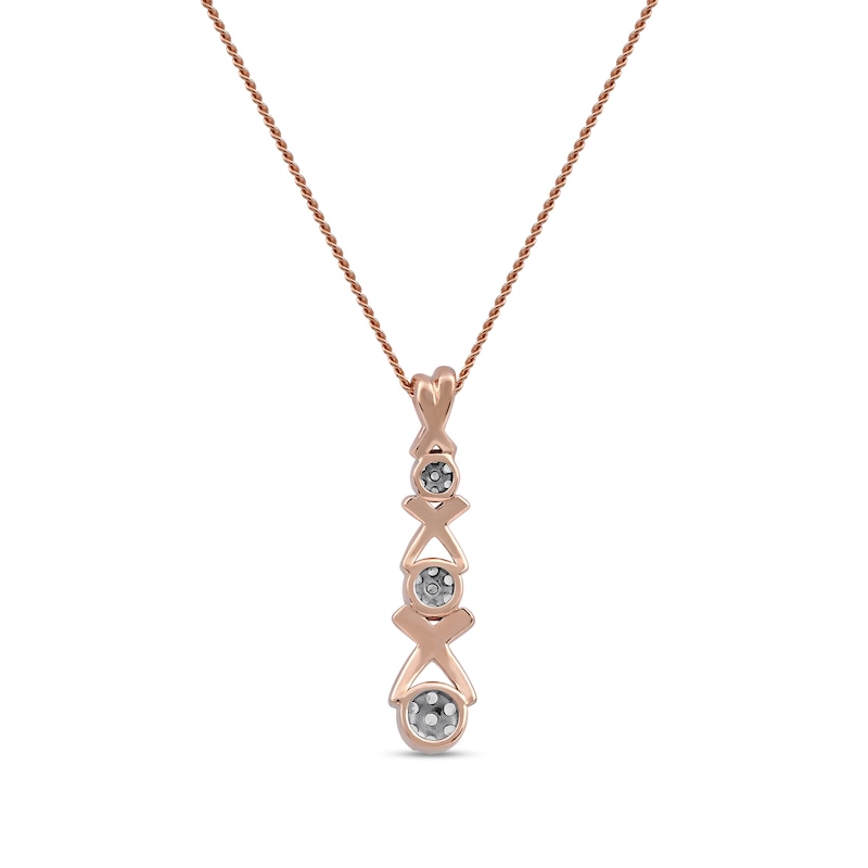 0.10 CT. T.W. Multi-Diamond Graduated Three Stone "XO" Drop Pendant in Sterling Silver with 14K Rose Gold Plate
