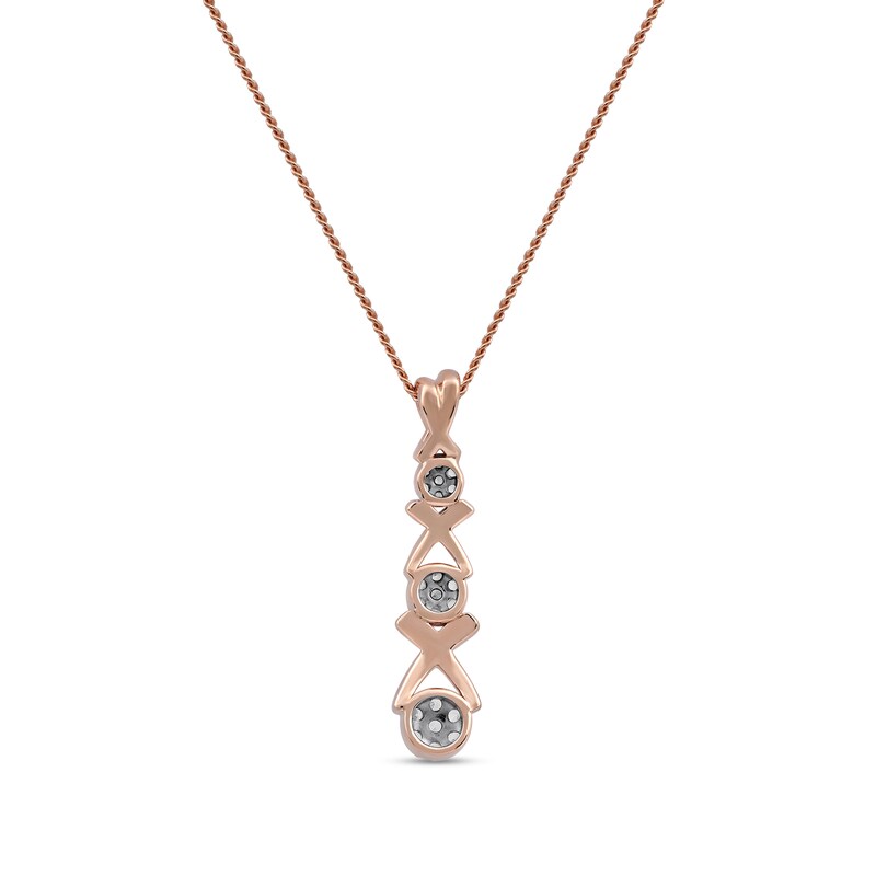 0.10 CT. T.W. Multi-Diamond Graduated Three Stone "XO" Drop Pendant in Sterling Silver with 14K Rose Gold Plate