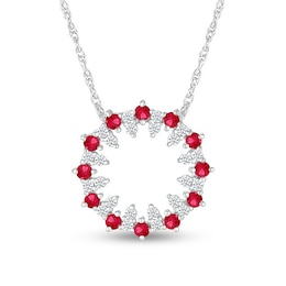 Lab-Created Ruby and White Lab-Created Sapphire Stacked Duo Alternating Open Circle Pendant in Sterling Silver