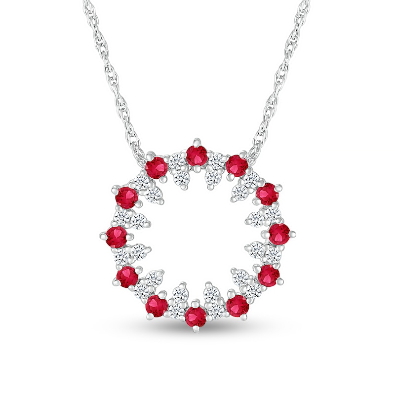 Lab-Created Ruby and White Lab-Created Sapphire Stacked Duo Alternating Open Circle Pendant in Sterling Silver