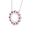Thumbnail Image 2 of Lab-Created Ruby and White Lab-Created Sapphire Stacked Duo Alternating Open Circle Pendant in Sterling Silver