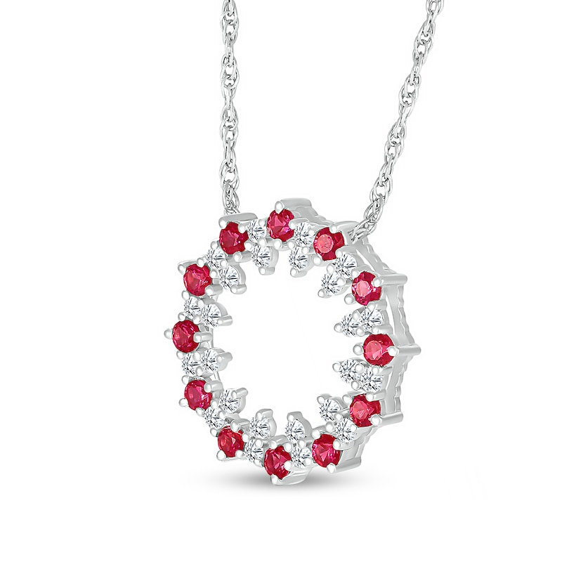 Main Image 2 of Lab-Created Ruby and White Lab-Created Sapphire Stacked Duo Alternating Open Circle Pendant in Sterling Silver