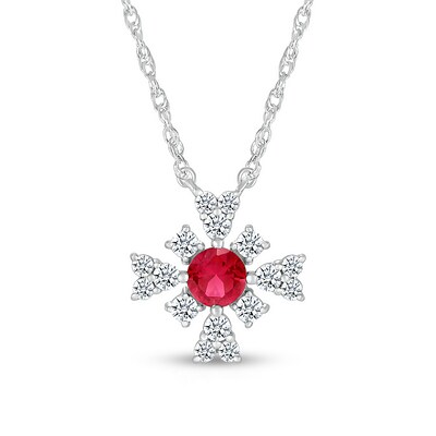 4.0mm Lab-Created Ruby and White Lab-Created Sapphire Frame Floral Necklace in Sterling Silver