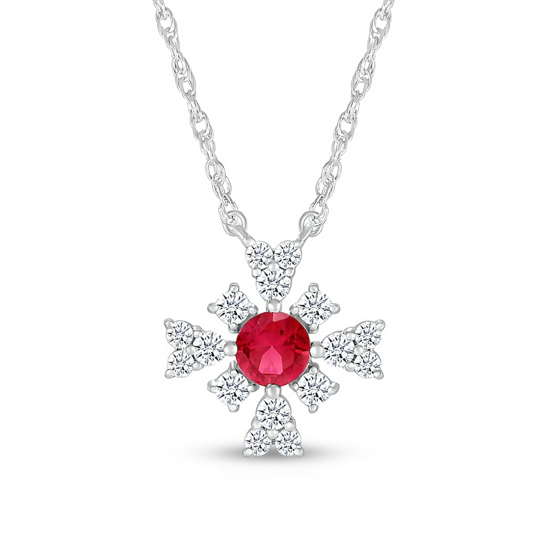 4.0mm Lab-Created Ruby and White Lab-Created Sapphire Frame Floral Necklace in Sterling Silver
