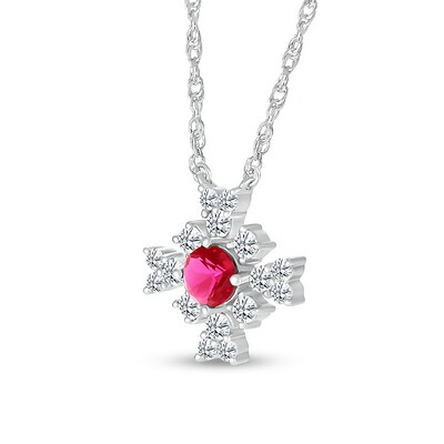 4.0mm Lab-Created Ruby and White Lab-Created Sapphire Frame Floral Necklace in Sterling Silver