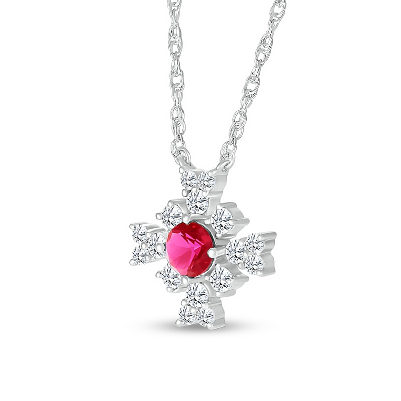 4.0mm Lab-Created Ruby and White Lab-Created Sapphire Frame Floral Necklace in Sterling Silver